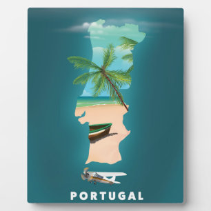 Portugal Map travel poster print. Plaque