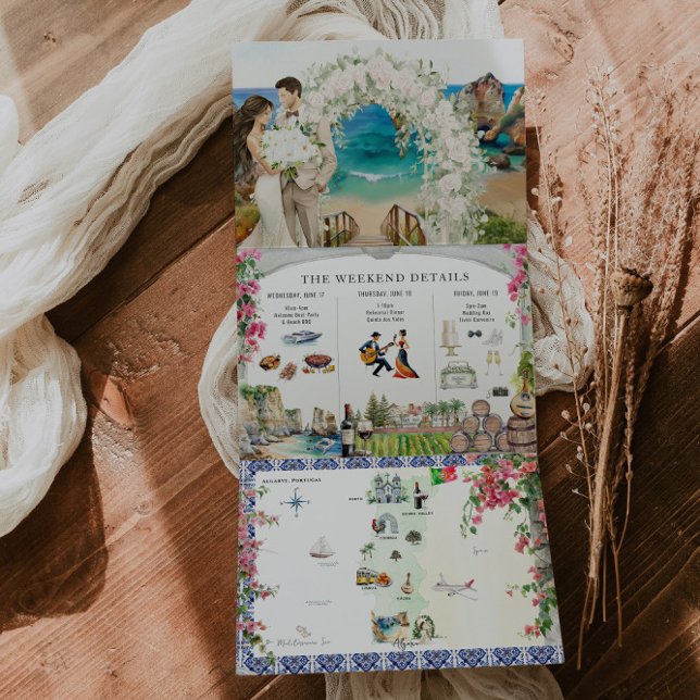 Portugal | Mediterranean Itinerary Map Tri-Fold Invitation (Creator Uploaded)