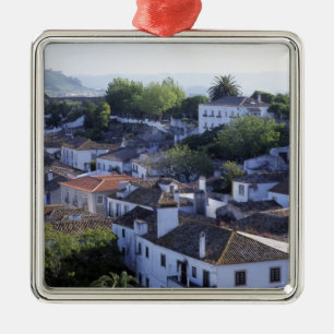 Portugal, Obidos. Elevated view of whitewashed Metal Ornament