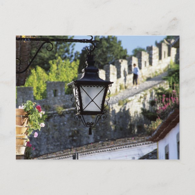 Portugal, Obidos. Iron streetlamp and 14th Postcard (Front)