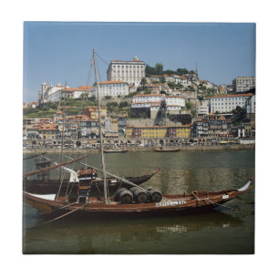 Portugal, Porto, Boat With Wine Barrels Tile