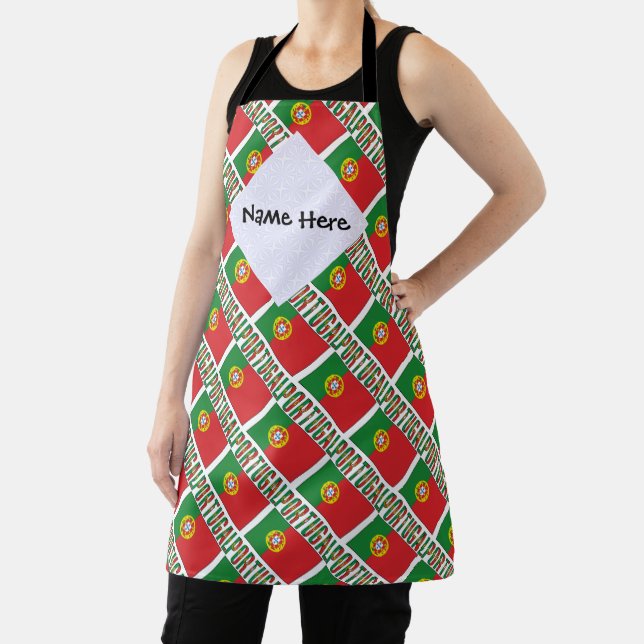 Portugal Portuguese Flag Tiled Black Personalized  Apron (Insitu)