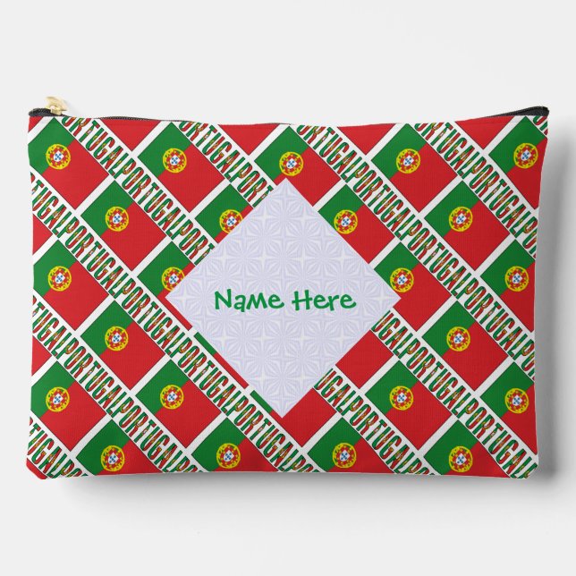 Portugal Portuguese Flag Tiled Personalized  Accessory Pouch (Front)
