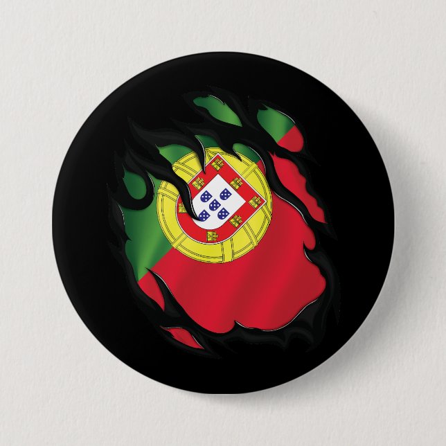 Portugal Ripped Flag 3 Inch Round Button (Front)