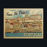 Portugal Save The Date River Douro Announcement Postcard<br><div class="desc">Vintage Portugal Save The Date postcards featuring a scenic town on the River Duoro. This cool mid-century retro design is the perfect way to gather guests to your Portugal destination wedding.</div>