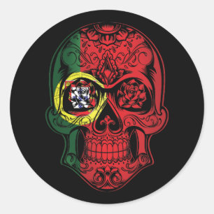 Portugal Skull And Roses Flag Classic Round Sticker