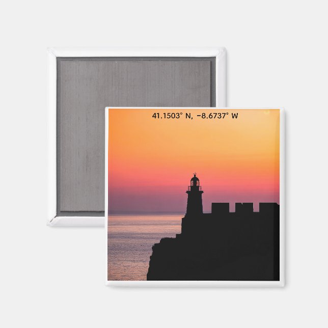 Portugal Sunset Lighthouse Coordinates Magnet – Co (Front/Back)