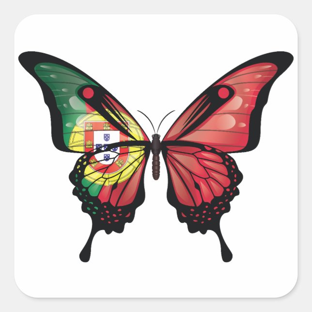 Portugal Swallowtail Butterfly Flag Square Sticker (Front)