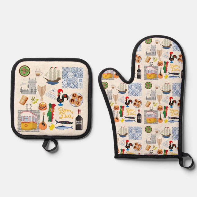  Portugal Symbols Travel Lovers Oven Mitt & Pot Holder Set (Front)