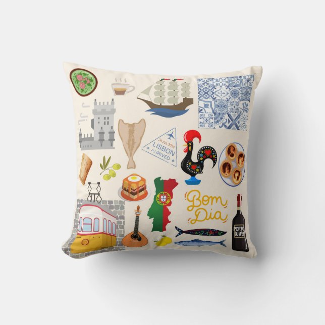 Portugal Symbols Travel Lovers Throw Pillow (Front)