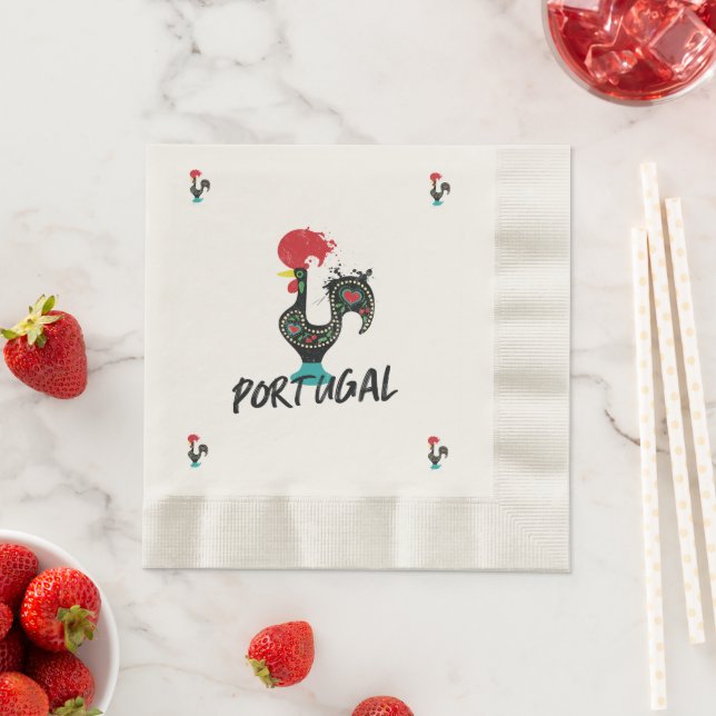 Portugal tableware, Colourful Barcelos rooster Napkin (Insitu)