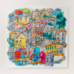 Portugal Watercolor Cityscape Jigsaw Puzzle<br><div class="desc">Jigsaw puzzle of a beautiful Portugal city watercolor. Choose from the different sizes available.</div>