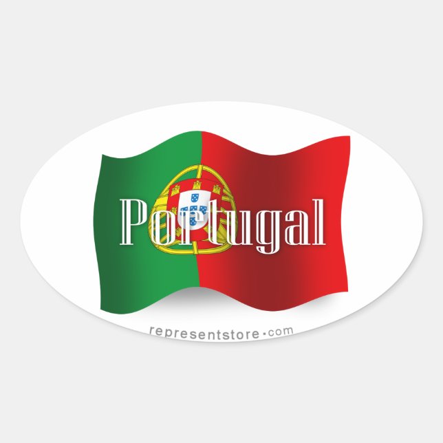 Portugal Waving Flag Oval Sticker (Front)