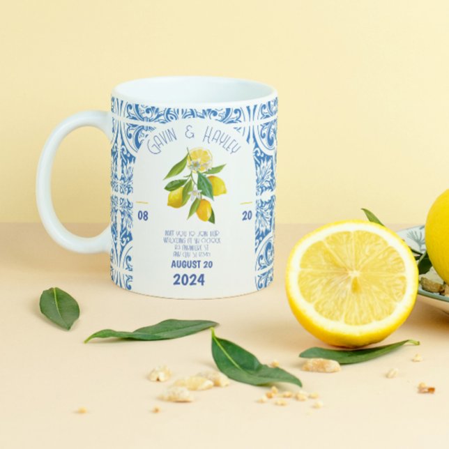 Portugal Wedding Mug | Blue Tiles and Lemons Elega (Creator Uploaded)