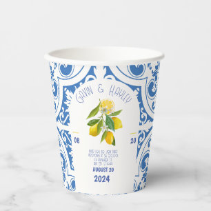 Portugal Wedding Paper Cups   Blue Tiles and Lemon