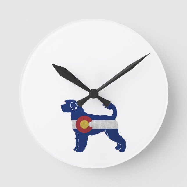 Portugese Water Dog Colorado Flag Round Clock (Front)