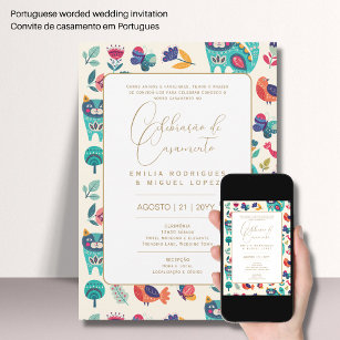 Portugeuse    Casamento Floral Folkart Rústico Inv Invitation