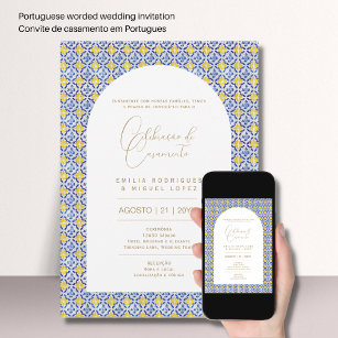 Portugeuse    Casamento Floral Folkart Rústico Invitation