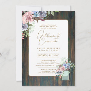 Portugeuse    Casamento Flores Folclóricas Rústica Invitation