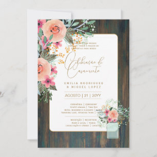 Portugeuse    Casamento Flores Folclóricas Rústica Invitation