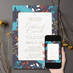 Portugeuse    Casamento Flores Folclóricas Rústica Invitation
