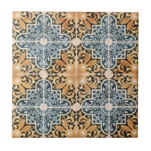 Portughese Peach and Blue Vintage Geometric Tile
