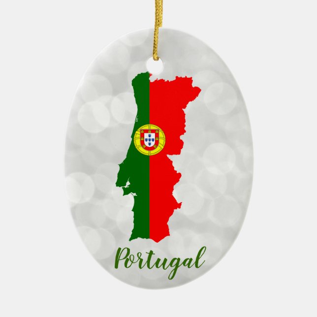 Portugual Portuguese Flag Map Ceramic Ornament (Front)
