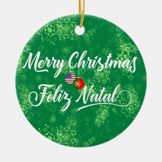 Portuguese American Decoration, Feliz Natal Ceramic Ornament (Front)