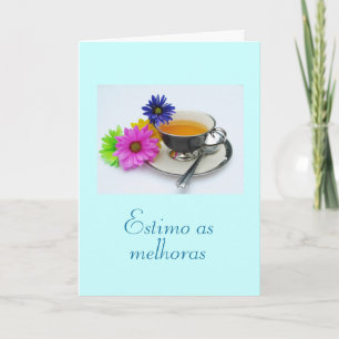 Portuguese: As melhoras/ get well: teacup, daisies Card