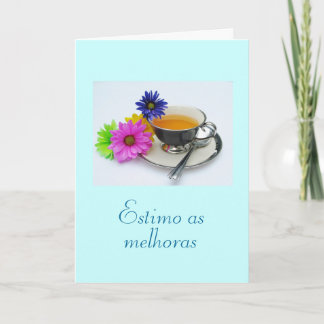 Portuguese: As melhoras/ get well: teacup, daisies Card