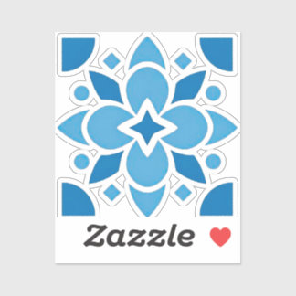 Portuguese Azulejo Blue Tile Floral Vinyl Sticker 