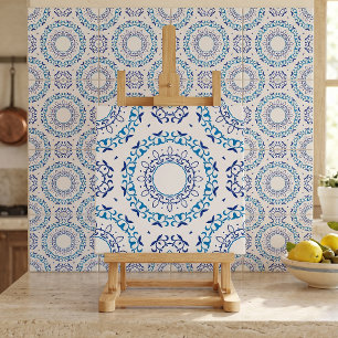 Portuguese Azulejo Blue White Floral Mandala Tile