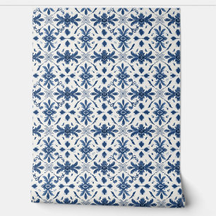 Portuguese Azulejo Essence Petite  - Blue & White Wallpaper