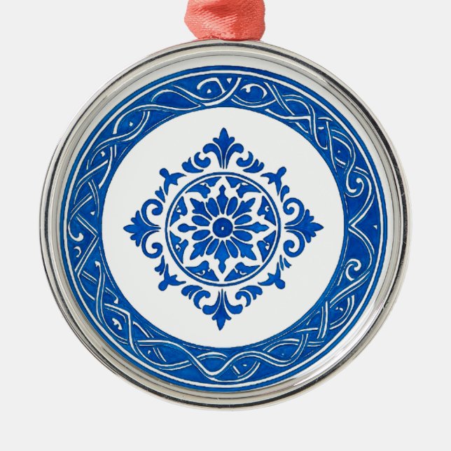 Portuguese Azulejo Ornament – Blue Tile Christmas  (Front)