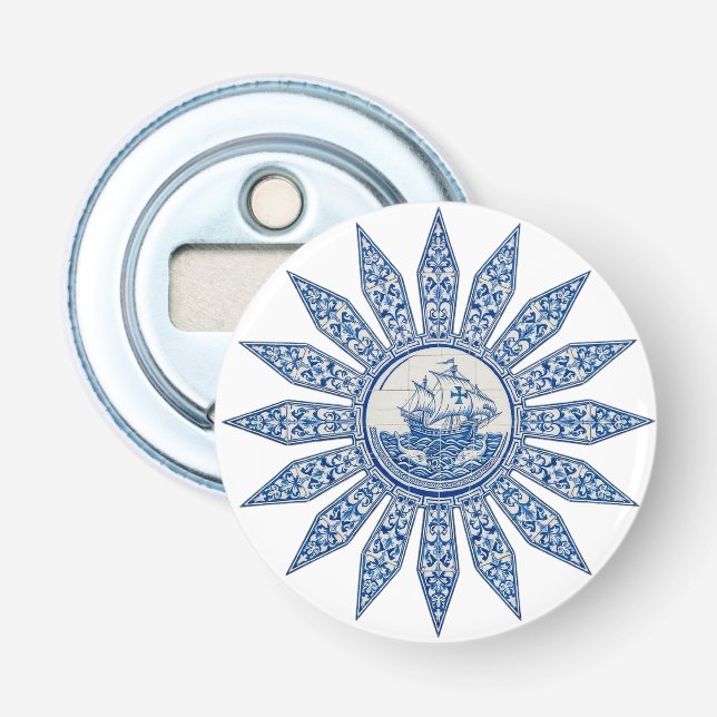 Portuguese Azulejo Ship Compass Rose Bottle Opener (Front)