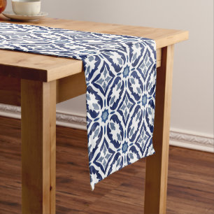 Portuguese Azulejo Spanish tile Blue indigo Short Table Runner