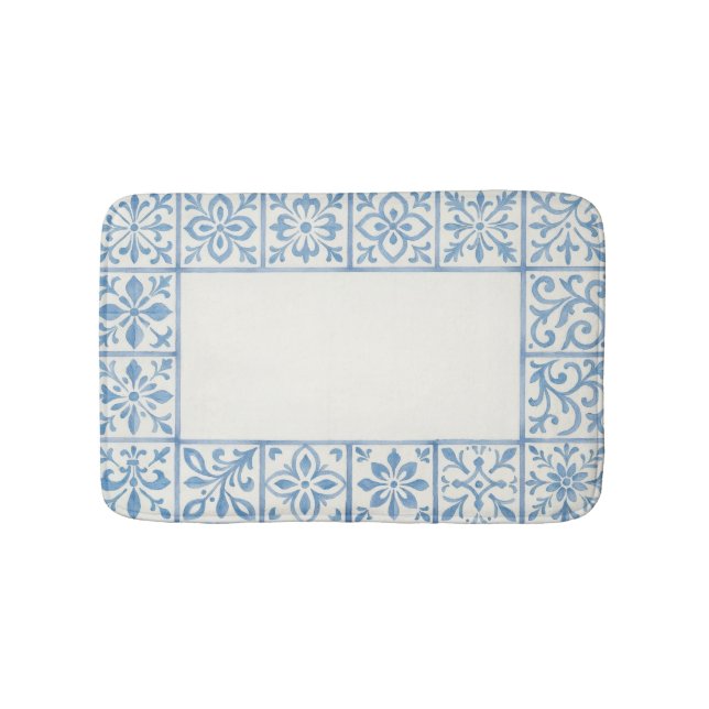 Portuguese Azulejo tile blue stationary design Bath Mat (Front)