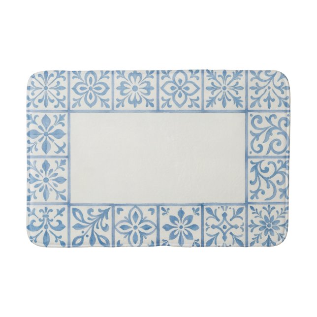 Portuguese Azulejo tile blue stationary design Bath Mat (Front)
