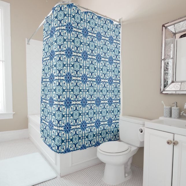 Portuguese Azulejos Blue Floral Tile Pattern  (In Situ)