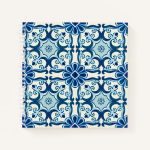 Portuguese Azulejos Blue Floral Tile Pattern   Notebook