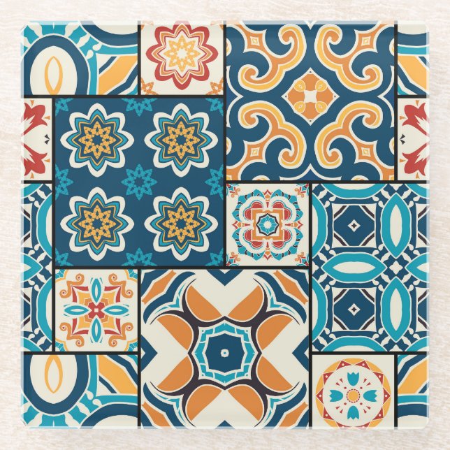 Portuguese Azulejos: Traditional Tile Art. Glass Coaster (Front)