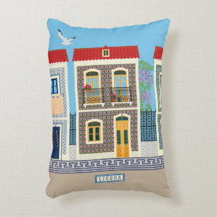 Portuguese beautiful houses with tiles or azulejos accent pillow
