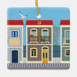 Portuguese beautiful houses with tiles or azulejos ceramic ornament