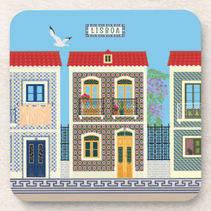 Portuguese beautiful houses with tiles or azulejos coaster