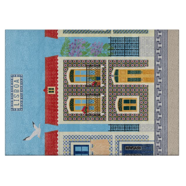 Portuguese beautiful houses with tiles or azulejos cutting board (Front)