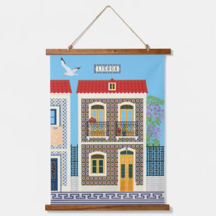 Portuguese beautiful houses with tiles or azulejos hanging tapestry