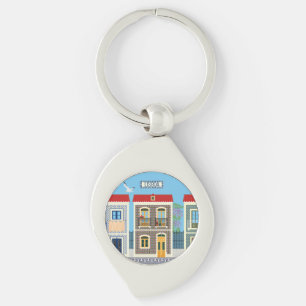 Portuguese beautiful houses with tiles or azulejos keychain