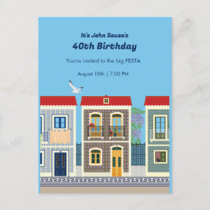 Portuguese beautiful houses with tiles or azulejos postcard