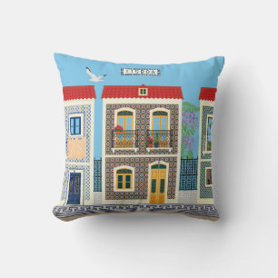 Portuguese beautiful houses with tiles or azulejos throw pillow