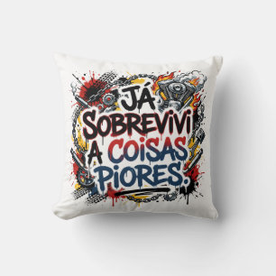 Portuguese biker quote – graffiti  throw pillow